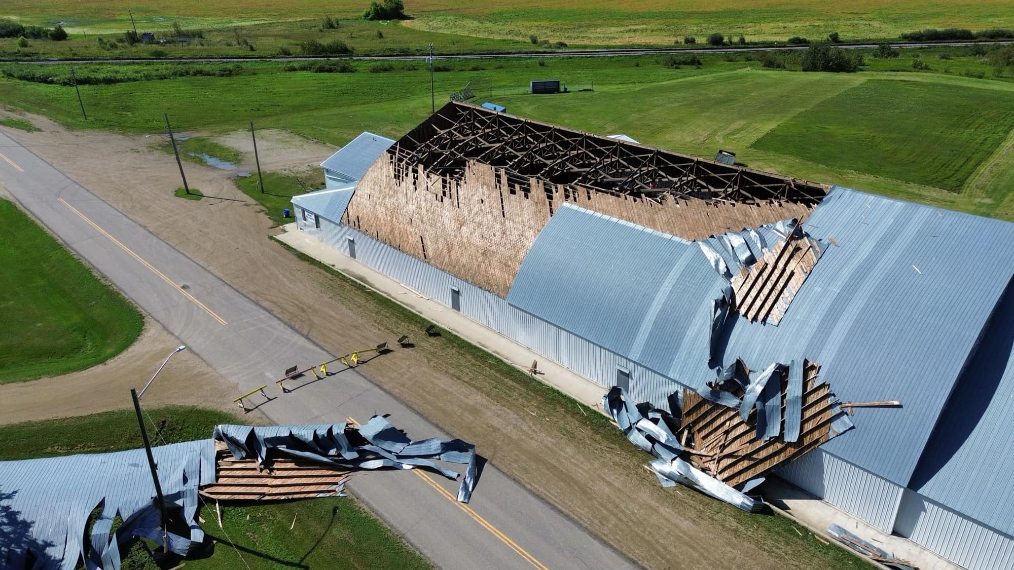 Roof torn off Foxwarren rink as storm brings winds up to 165 km/h